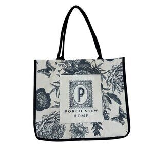 Porch View Home Black White Tote Flowers Butterfly Shopping Casual